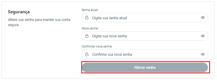 Seção de Segurança com o botão Alterar Senha destacado em vermelho
