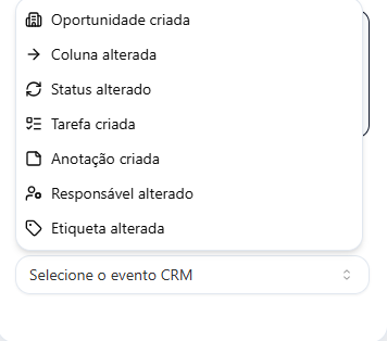 Seletor de eventos do CRM para configurar o gatilho