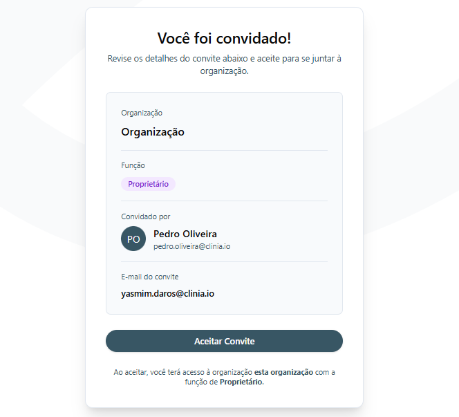 Tela de cadastro que o convidado visualiza ao abrir o link de convite
