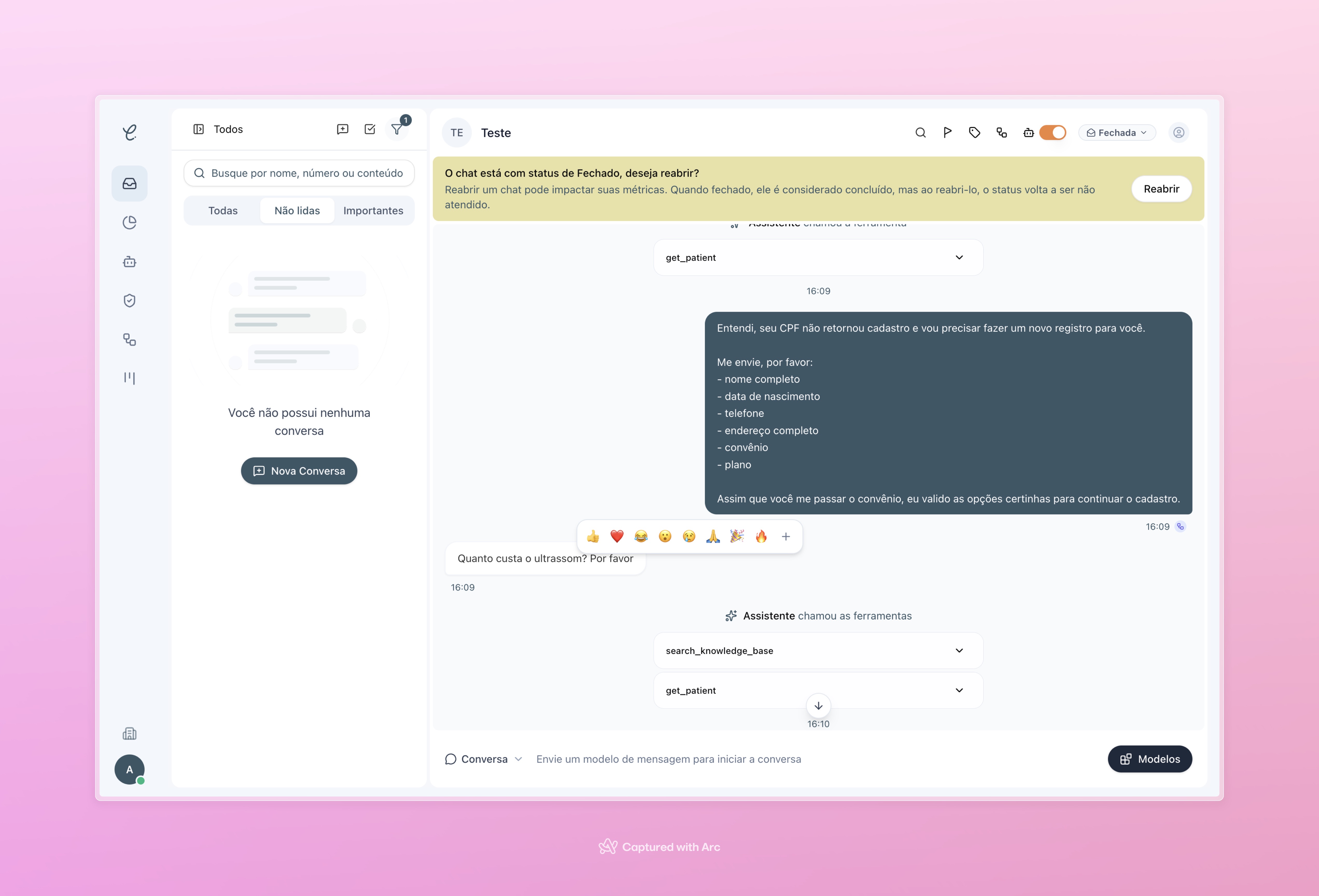 Reação em uma mensagem na conversa.